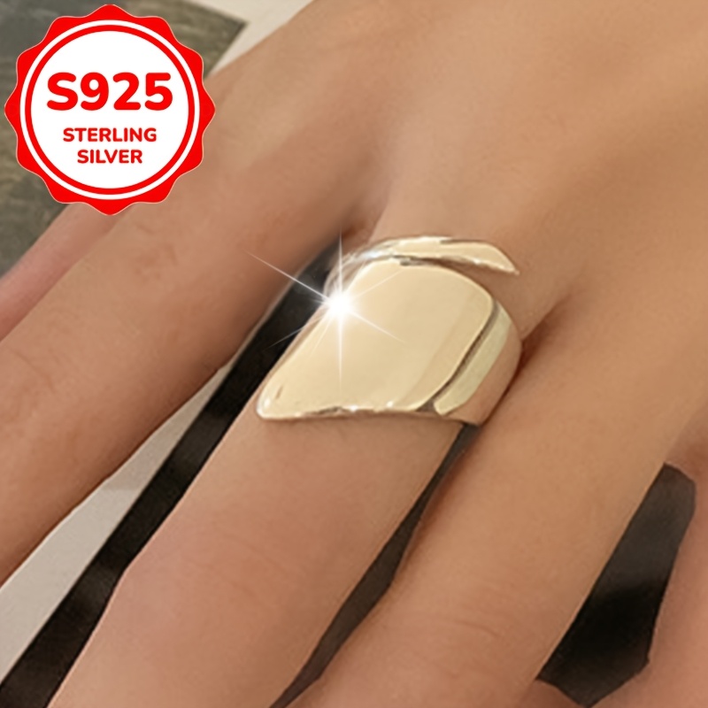 Women's Irregular Glossy Vintage Statement Ring, S925 Silver